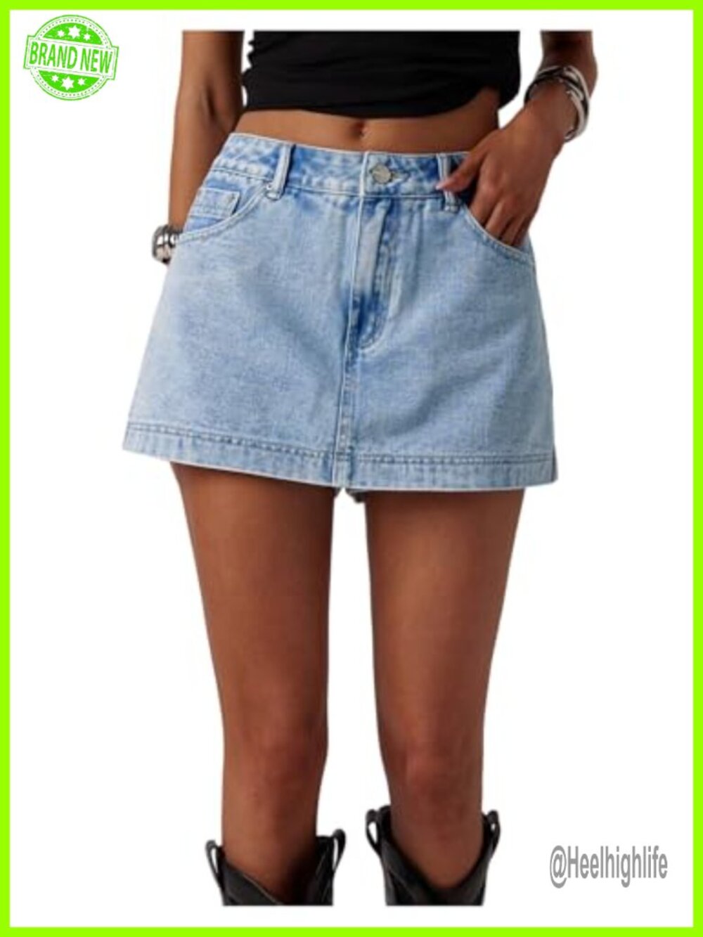 Women's Denim Skort Jean Skirt Shorts Zipper Front Pockets Casual